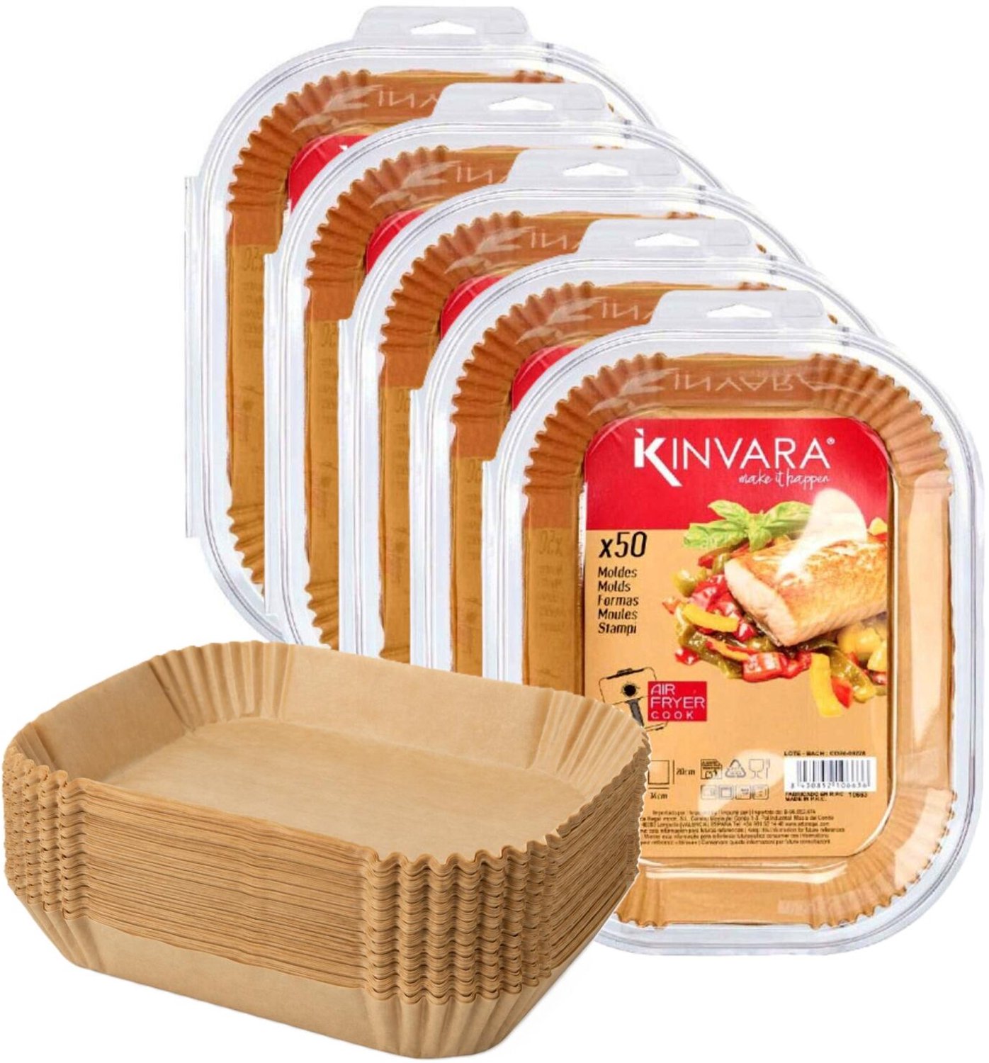 Kinvara Airfryer bakpapier - rechthoekig - 20 x 30 x 10 cm - anti kleef - bakfolie - 250x vellen - hittebestendig