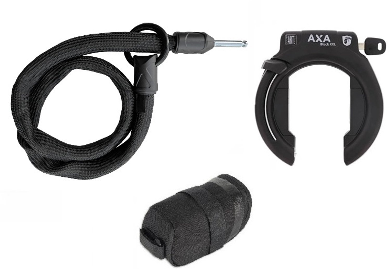 Axa Block XXL ARTS2 ringslot set met 140cm Insteekketting en Zadeltas -Zwart