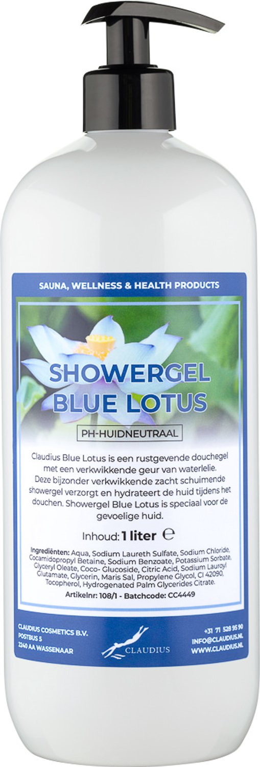 Claudius Douchegel Blue Lotus 1 liter met gratis zwarte pomp - showergel - navulling - voordeelverpakking