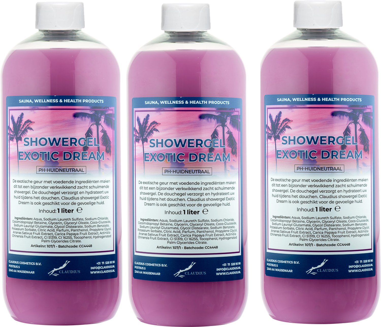 Claudius Douchegel Exotic Dream 1 liter - set van 3 stuks - showergel - navulling - voordeelverpakking