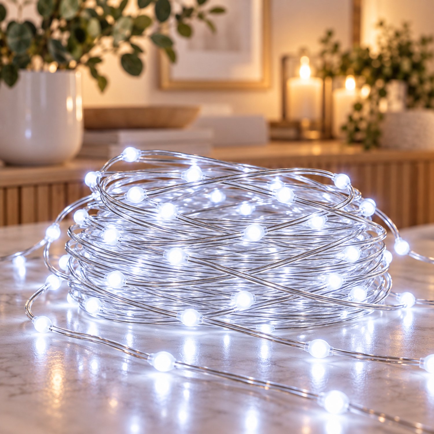 Rosnek Lichtsnoer Kerstverlichting 300 LED 30 m - Lichtslinger Buiten met IP44 Adapter - 8 Lichtstanden & Geheugenfunctie - Fairy Lights & Tuinverlichting voor Tuinpad, Terras & Feest - Wit