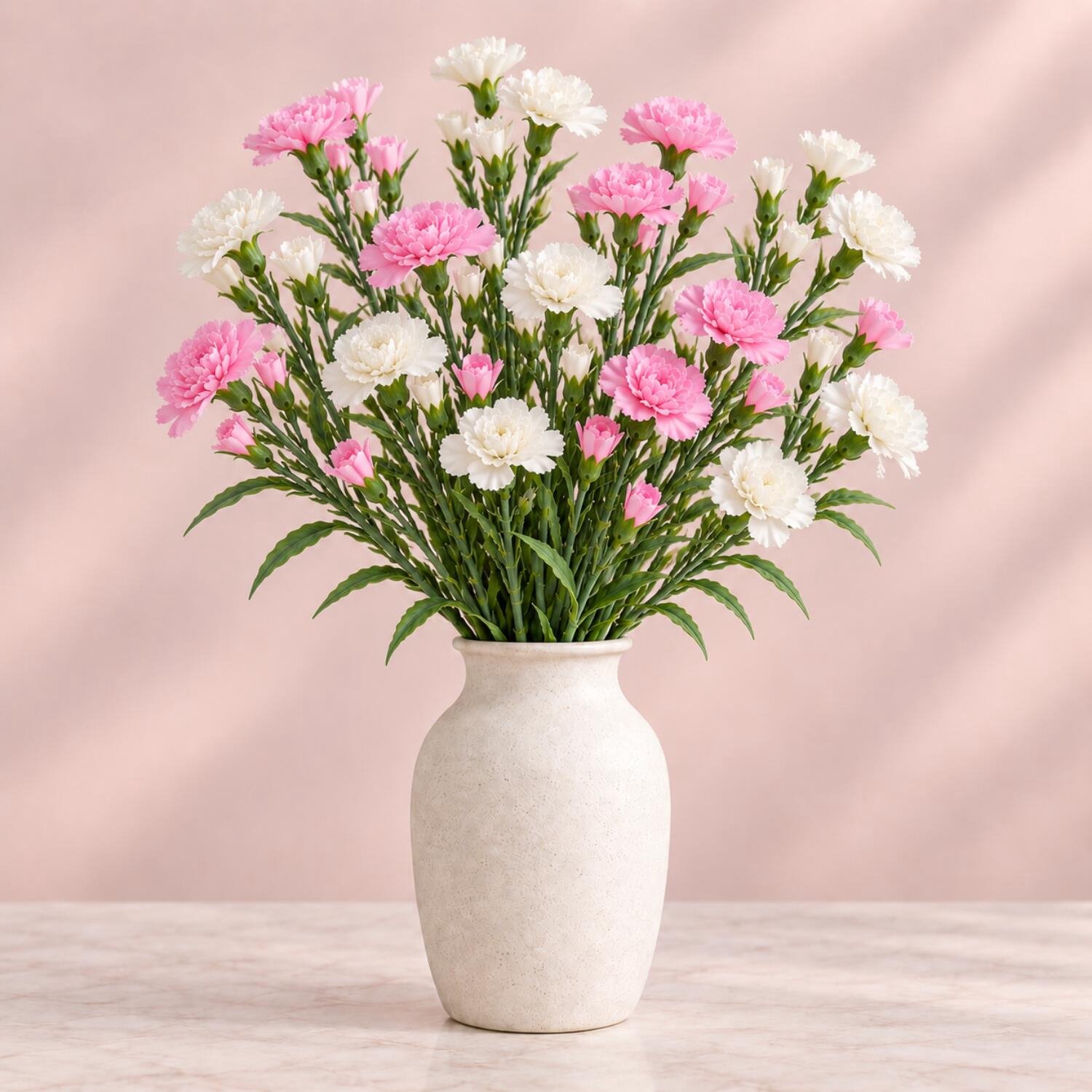 Mica Decorations Boeket Kunstbloemen - Anjers - H71 cm - roze en wit - 10x stelen - met kleine bloemetjes en bladeren Lichtroze