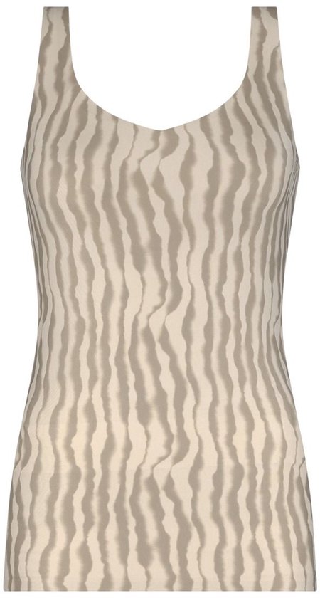Mouloos hemdje in beige met een verticaal golvend patroon in taupe.