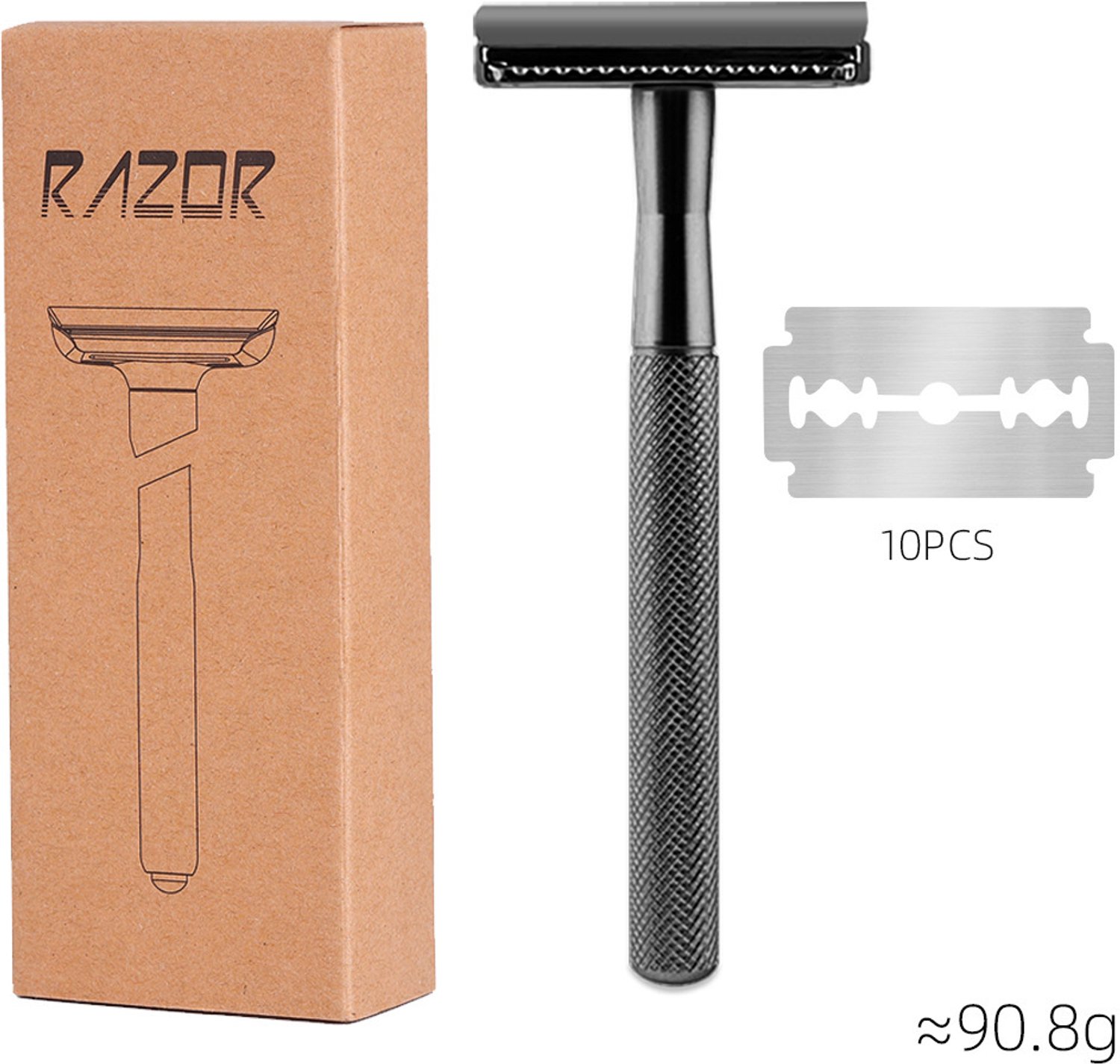 Veiligheidsscheermes Dames & Heren - Double Edge Single Blade - Herbruikbaar Metalen Scheermes - 10 Zweedse Scheermesjes - Glad & Nauwkeurig Scheren - Plasticvrij & Recyclebaar - Voor Gezicht, Benen, Lichaam & Hoofd - Zwart