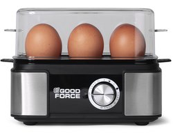 GoodForce Automatische Eierkoker - Met Timer - Met Alarm - 6 Eieren - Elektrisch - Incl. Maatbeker - Incl. eiprikker - RVS - Vaatwasserbestendig