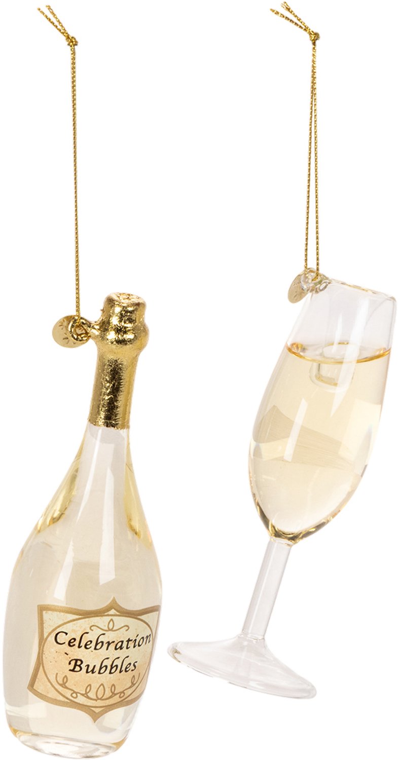 Hangerset met champagnefles en champagneglas, kerstboomversiering, 14