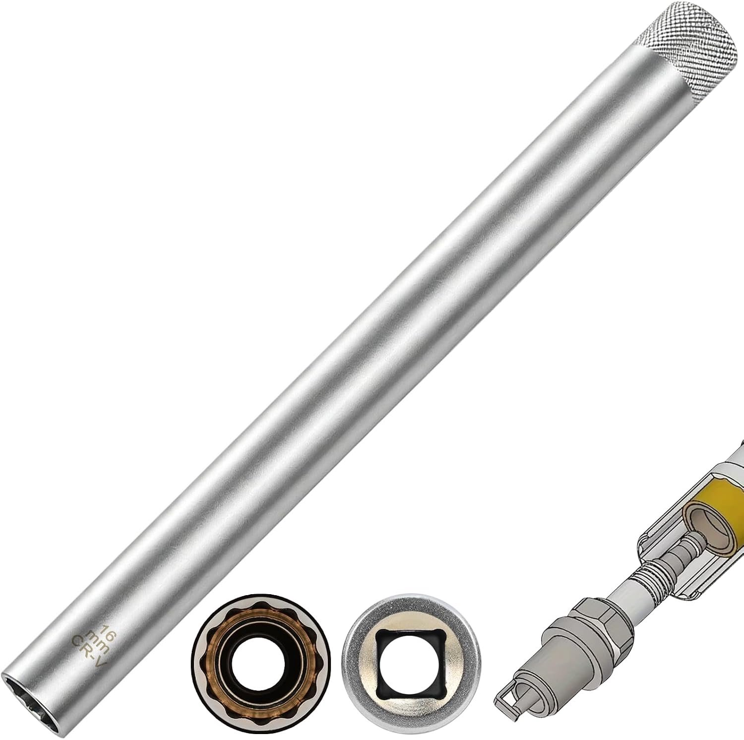KZQ 16 mm magnetische bougiedop – 3/8"-aansluiting – 12-kant – 25 cm