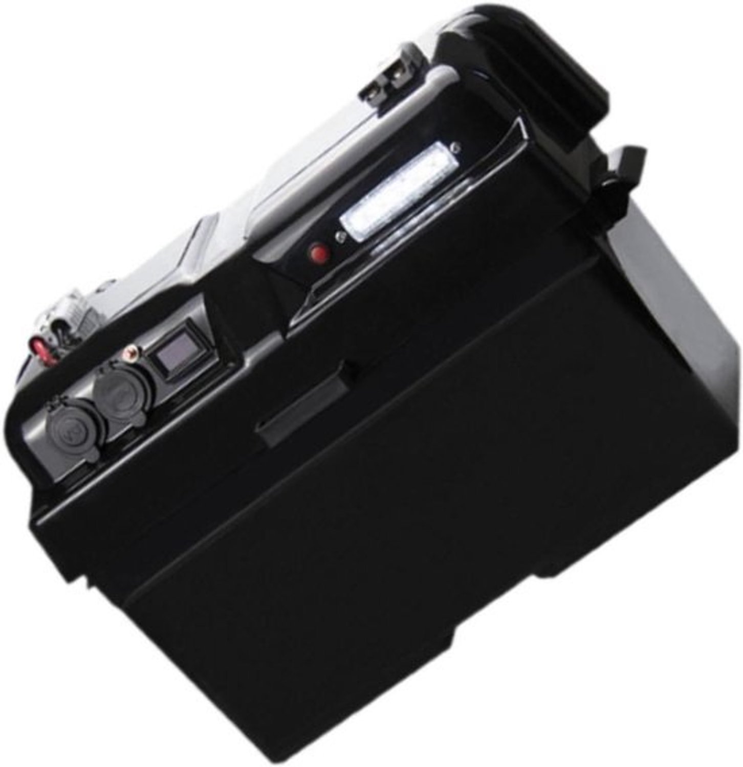 Multifunctionele accubak - Draagbare batterijhouder - Stroomvoorziening onderweg - Geïntegreerde aansluitingen - 44x24x27 cm - Zwart