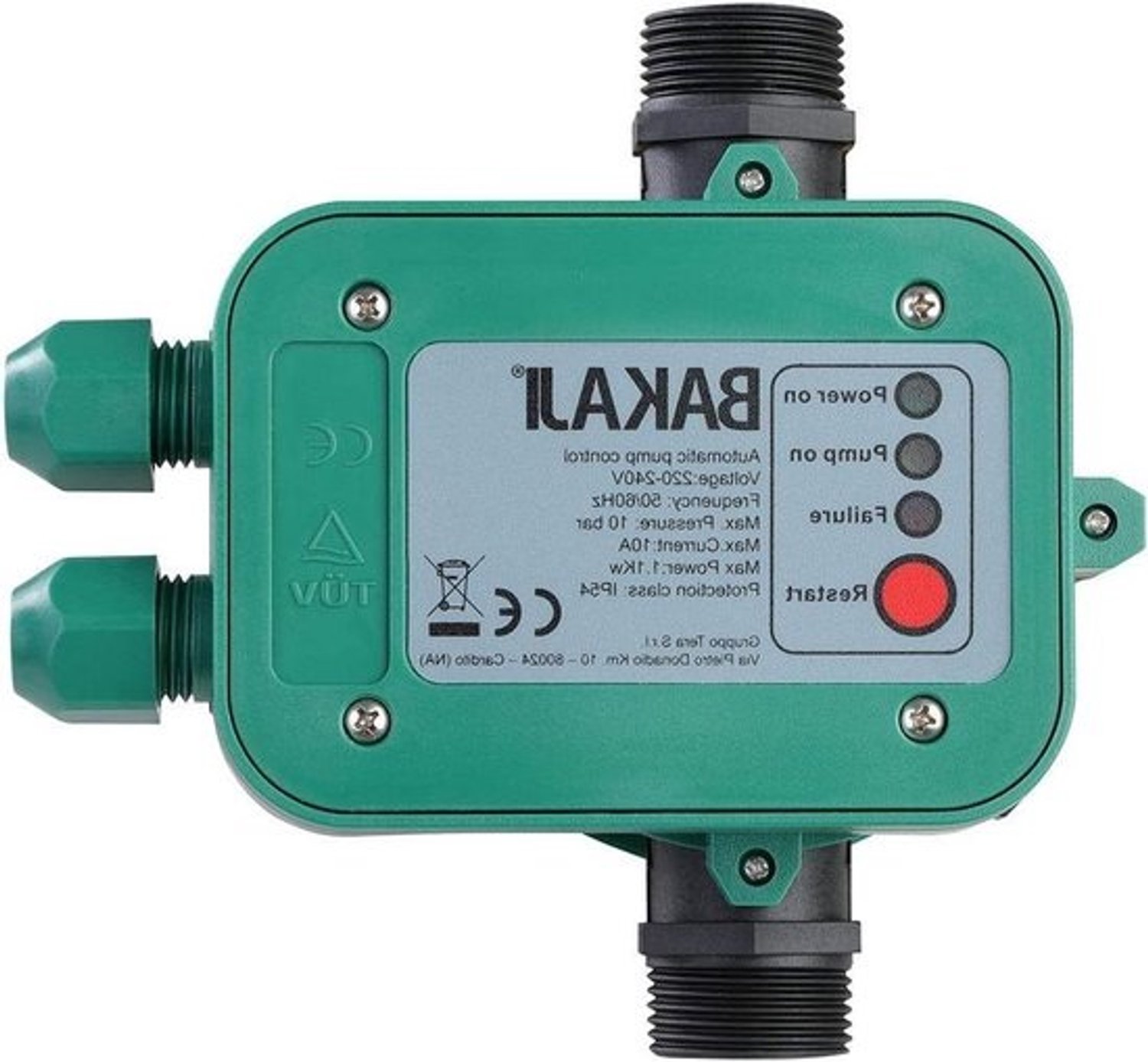 Bakaji Perscontrol - Drukregelaar voor elektrische pomp - 1,5 bar startdruk, 1,1 kW, zonder kabel - 220-240 V, 10 A