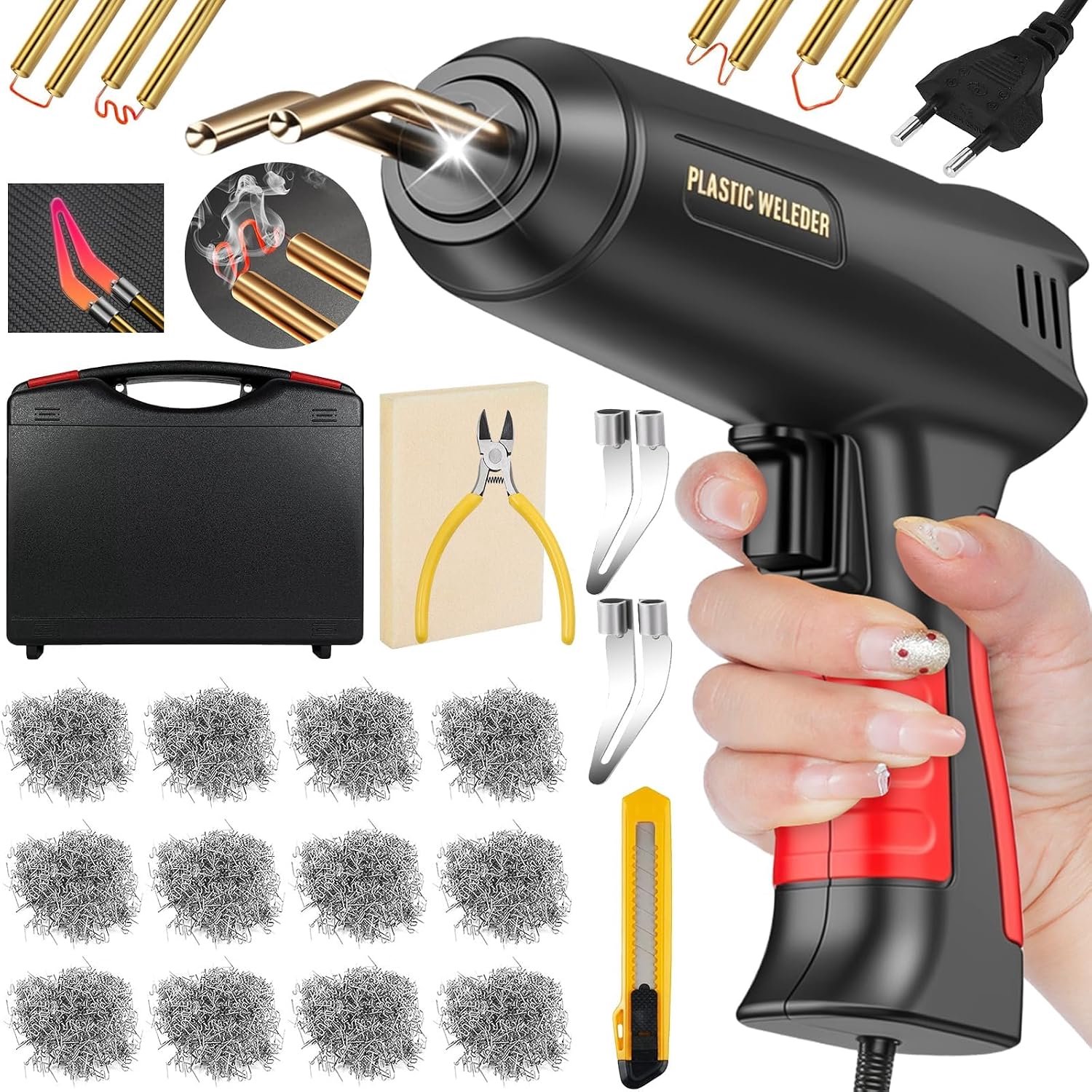 KZQ 200W Kunststoflasser – Lasapparatuur – Reparatieset voor autobumpers – Inclusief 900 warmtenieten – Zwart