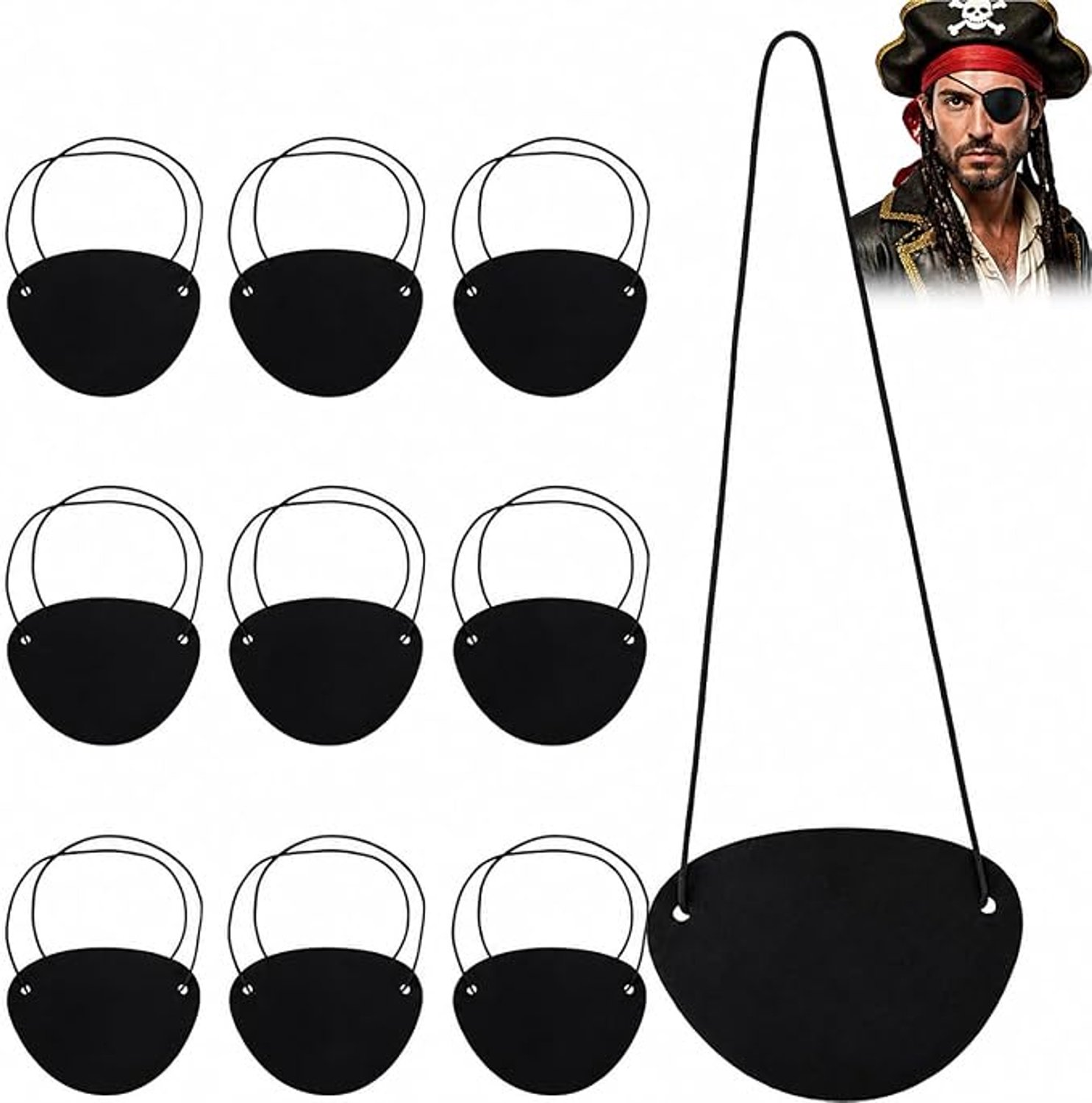 KZQ 10 Stuks Ooglapje – Piratenooglapje – Verstelbaar vilten ooglapje met elastische band – Zacht feestaccessoire voor Halloween, cosplay, toneelvoorstellingen en themafeesten – Zwart