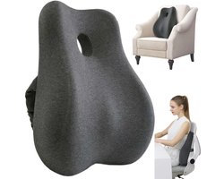 MIVRAY Lendenkussen - Lendensteun Auto - Rugsteunen – Ergonomische Rugsteun – Voor Bureau Auto En Thuis – Wasbare Hoes – 44 x 38 x 12 cm – Memoryschuim – Donkergrijs