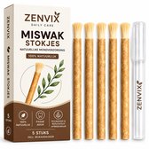 Zenvix® Miswak Stokjes Incl. Bewaarkoker (5 stuks) – Siwak – Natuurlijke Tandenborstel – 100% Natuurlijk – Biologisch Afbreekbaar – Mondverzorging Zonder Tandpasta – Siwaak
