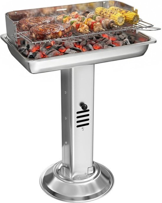 RVS kolombarbecue - Houtskoolgrill - Buiten koken - Grillrooster in 3 standen verstelbaar - 52x32x84 cm - Zilver wit