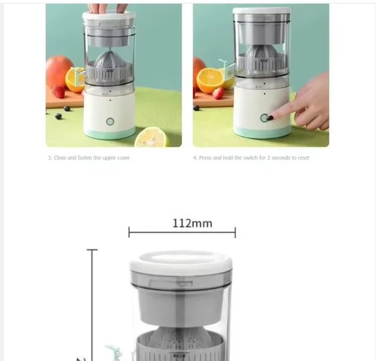 Elektrische Citruspers – USB Oplaadbaar – Sinaasappelpers en Citroenpers – Draagbare Fruitpers – Sapmaker voor de Keuken van rimmo — afbeelding 3