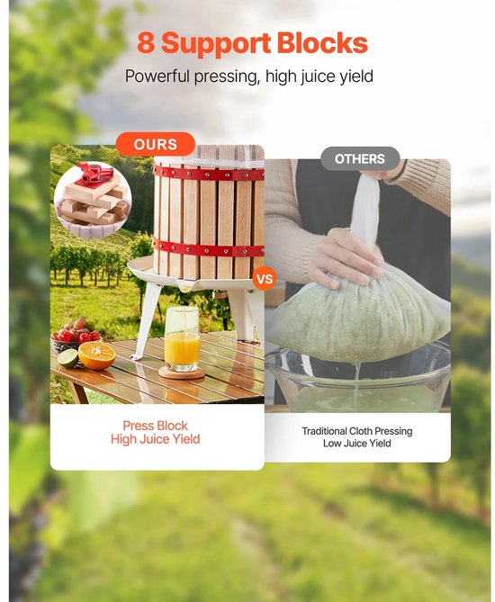 Novari - Fruitpers - Fruitpers handmatig - Fruitperser - Sap pers - Sapmaker - Handpers - 12 liter - Stevige houten persmand van Novari — afbeelding 2