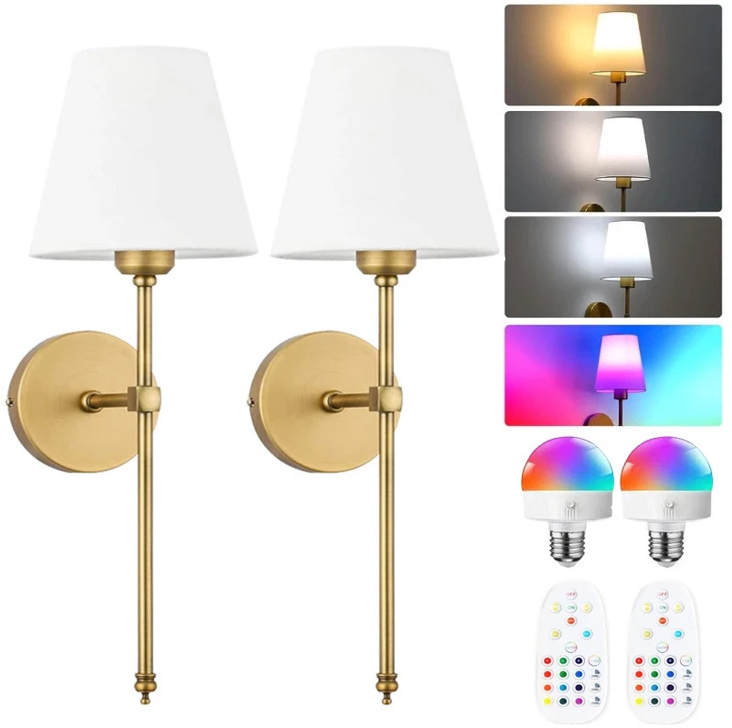 Gudalio Wandlamp - Set van 2 - Wandverlichting - Muurlamp - LED - Draadloos - Timerfunctie - Afstandsbediening - 15 Kleuren