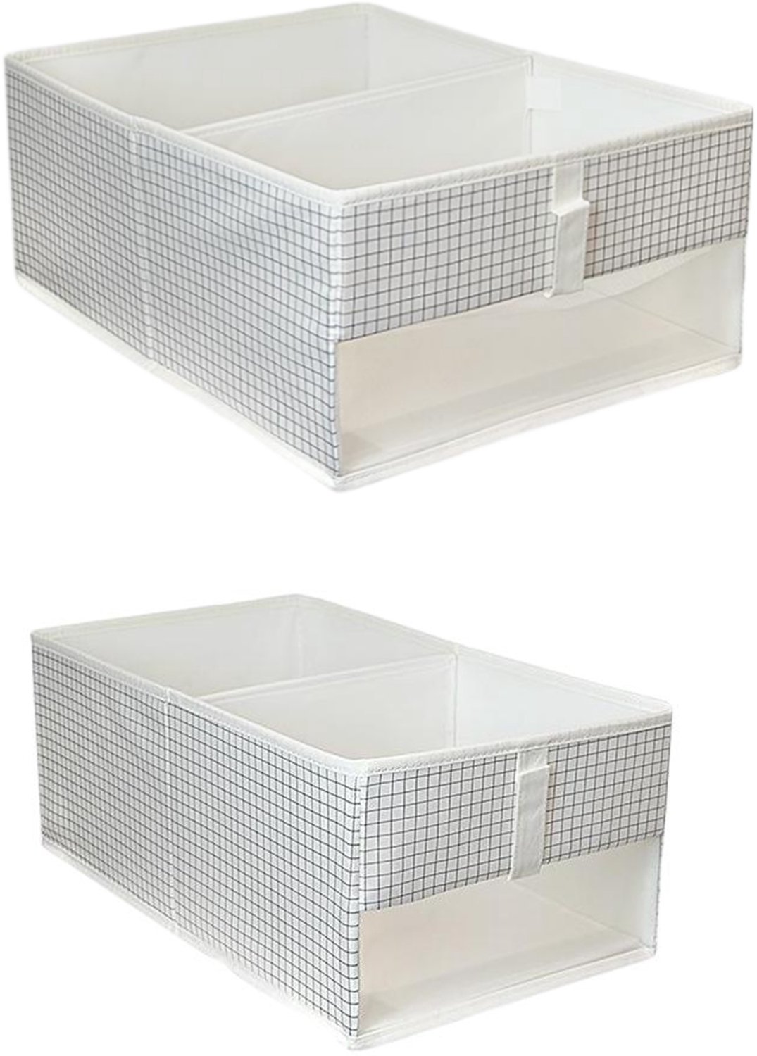 Kleding Opbergbox Set van 2 – Opvouwbare Kleding Organizer met Kijkvenster en Verplaatsbare Verdelers – 20L + 28L – Zwart-Wit Ruit – Voor Kledingkast – 2 stuks