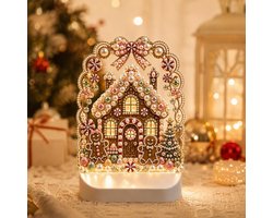 Kerst 5D Diamant Schilderij LED Lamp | DIY Tafeldecoratie Knutselpakket met Warme LED Basis | Ontspannend Handwerk voor Volwassenen & Kinder | Sfeervolle Nachtlamp | Perfect Feestcadeau voor Kerst（Stijl B: Kersthuisje）| Cyslmuk®