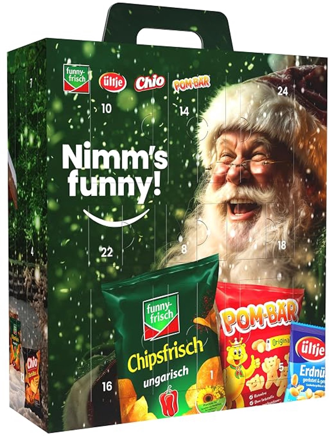 Intersnack Adventskalender 2027 – 24 Vakjes – Chips, Noten & Snacks – 784 g – Funny-Frisch, POM-BÄR, Chio & ültje