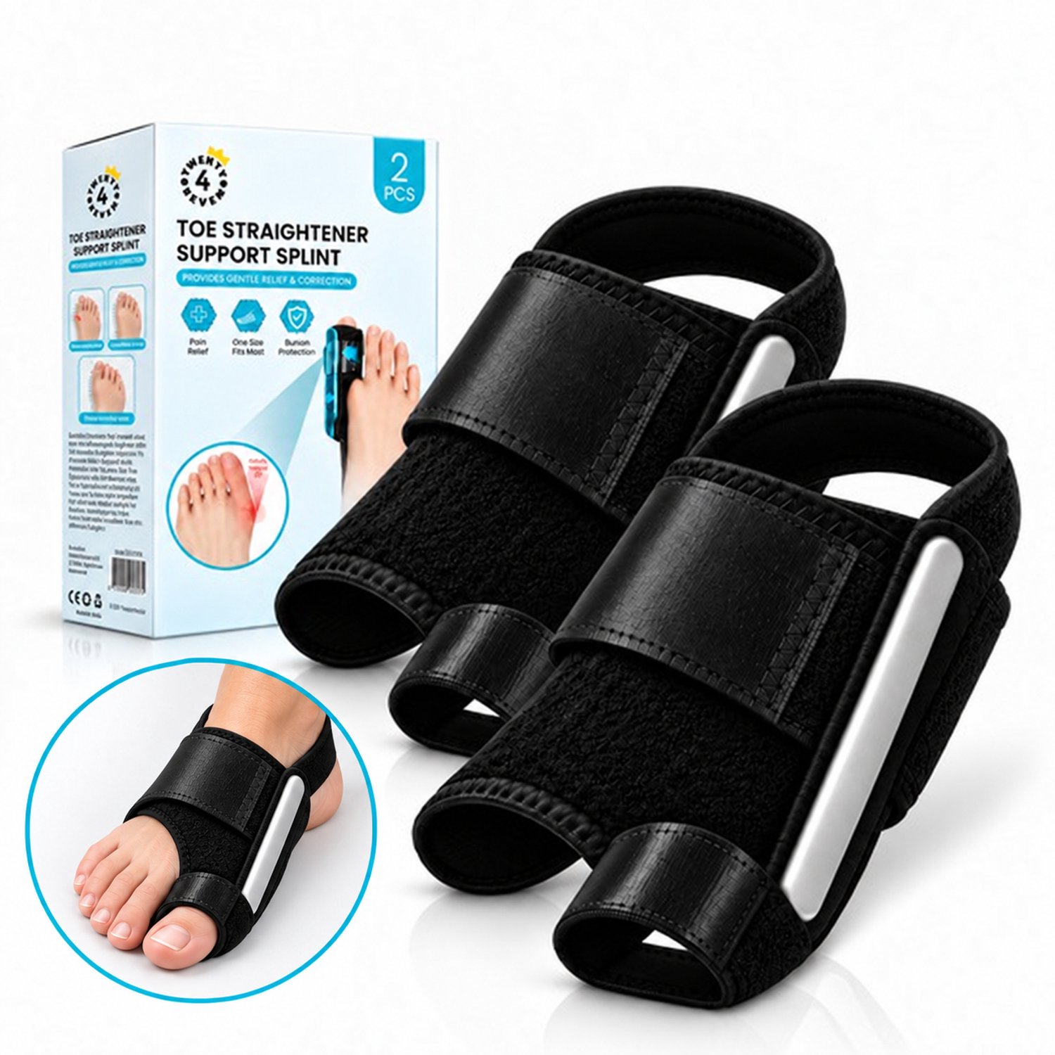 Twenty4seven® Hallux Valgus Corrector 2 Stuks - Grote Teencorrector en Nachtspalk - Teenspalk en Brace met Metalen Spalk bij Bunion - One Size voor Dames en Heren