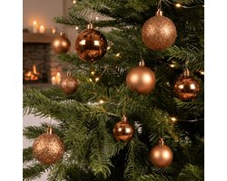 Kerstballenset | Polystyreenmix | Brandy | 3-delig combinatieset | 30 stuks
