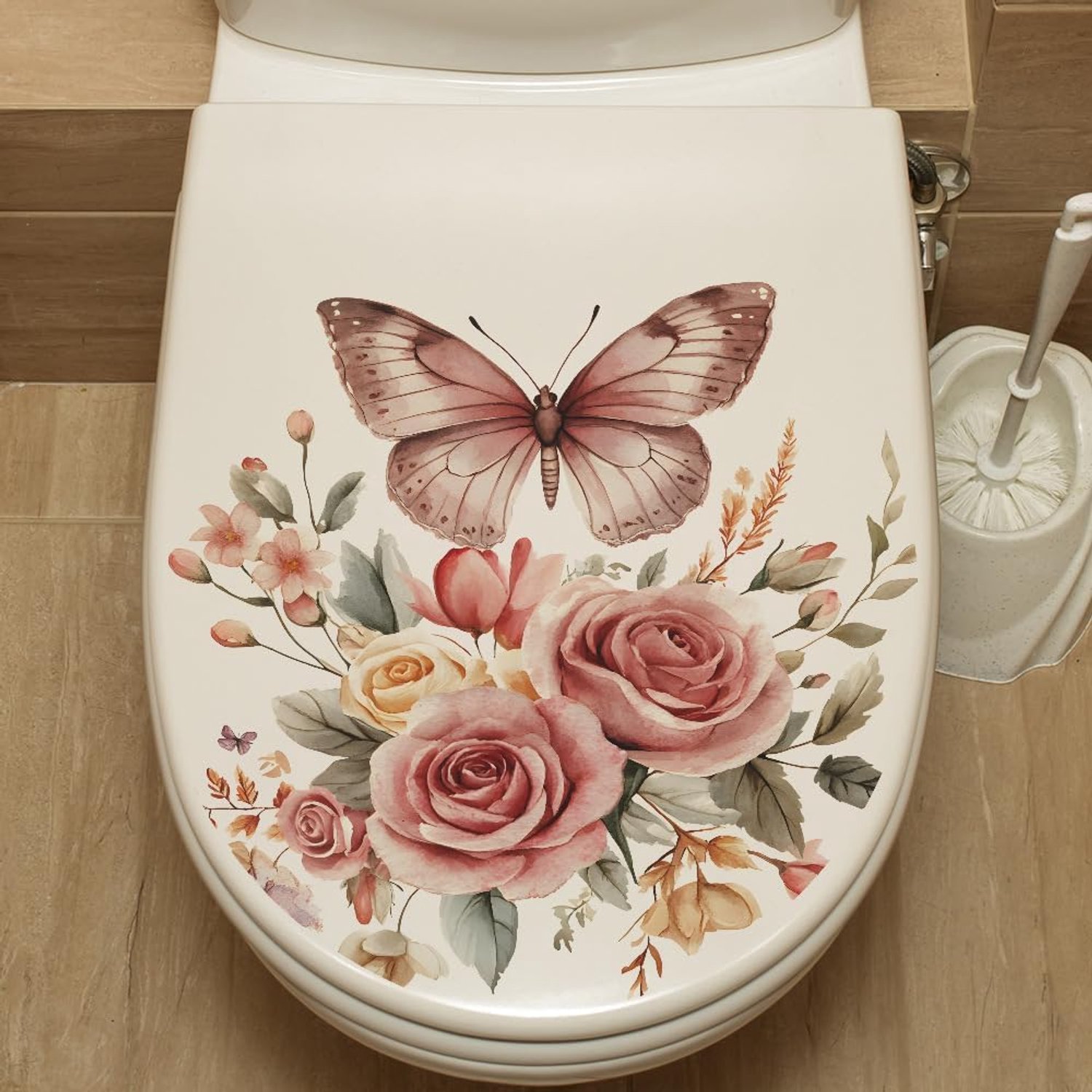 Toiletbril sticker 2/4 stuks - roze bloemen - insect patroon - eenvoudige badkamermake-over - Vemera