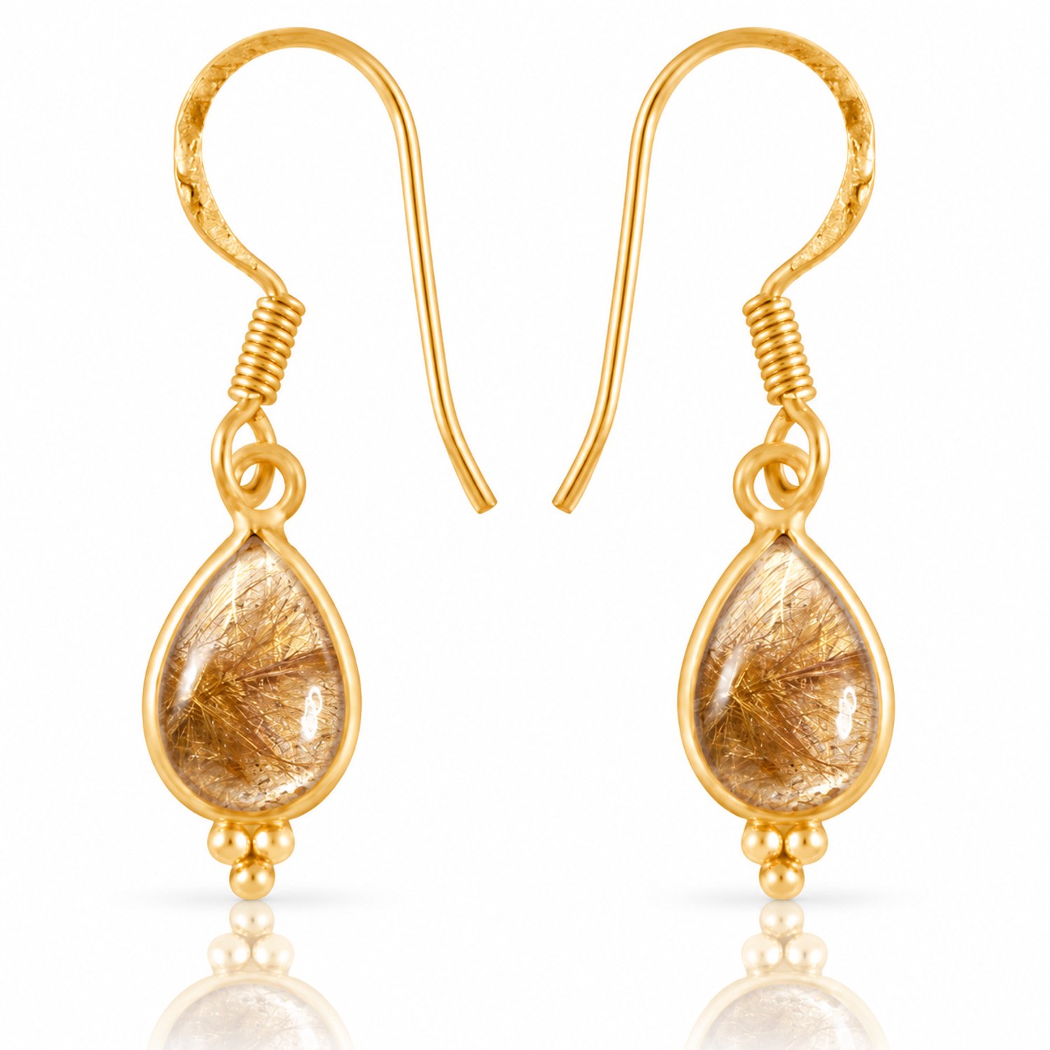Natuursieraad - 925 sterling zilver goud verguld rutiel kwarts oorhangers - luxe edelsteen sieraad - natuursteen