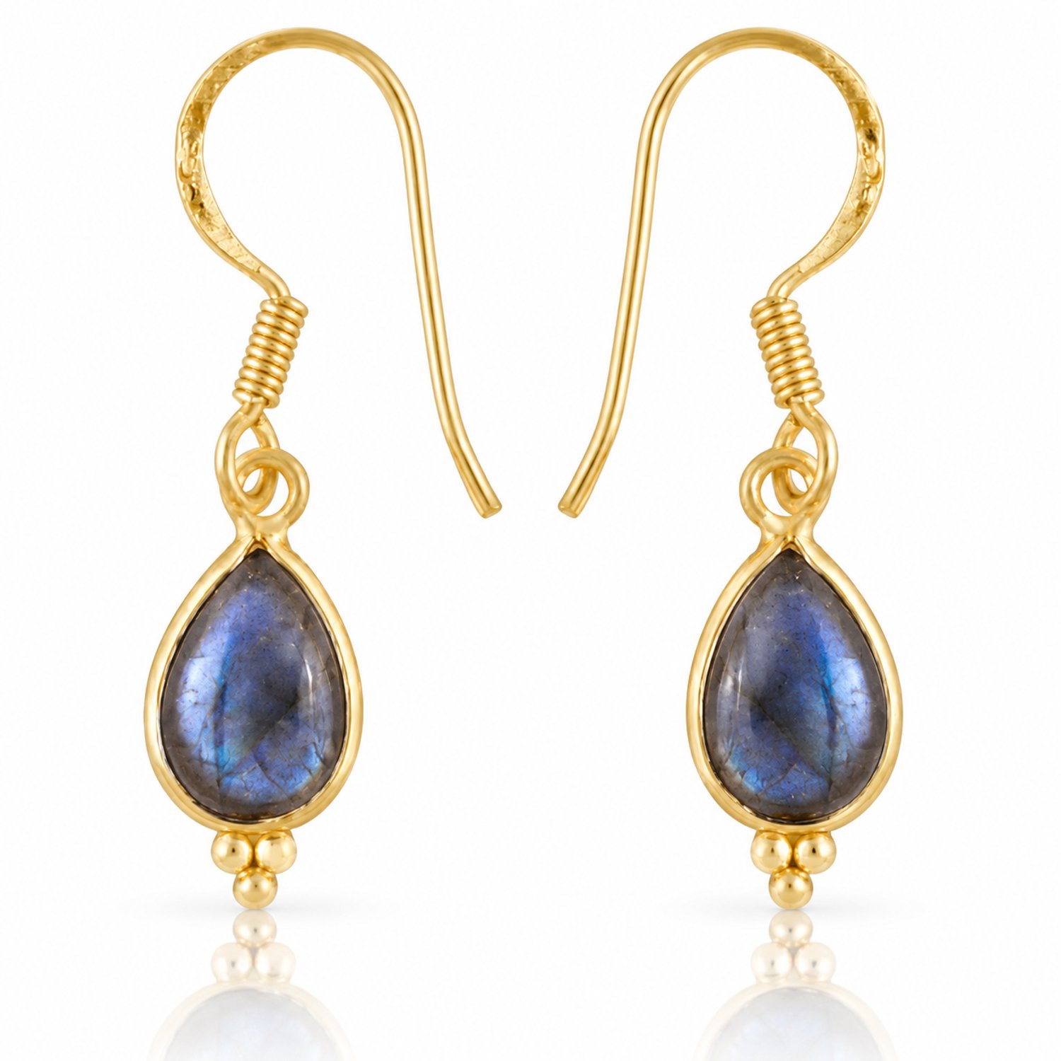 Natuursieraad - 925 sterling zilver labradoriet goldplated oorhangers - boho edelsteen sieraad - natuursteen