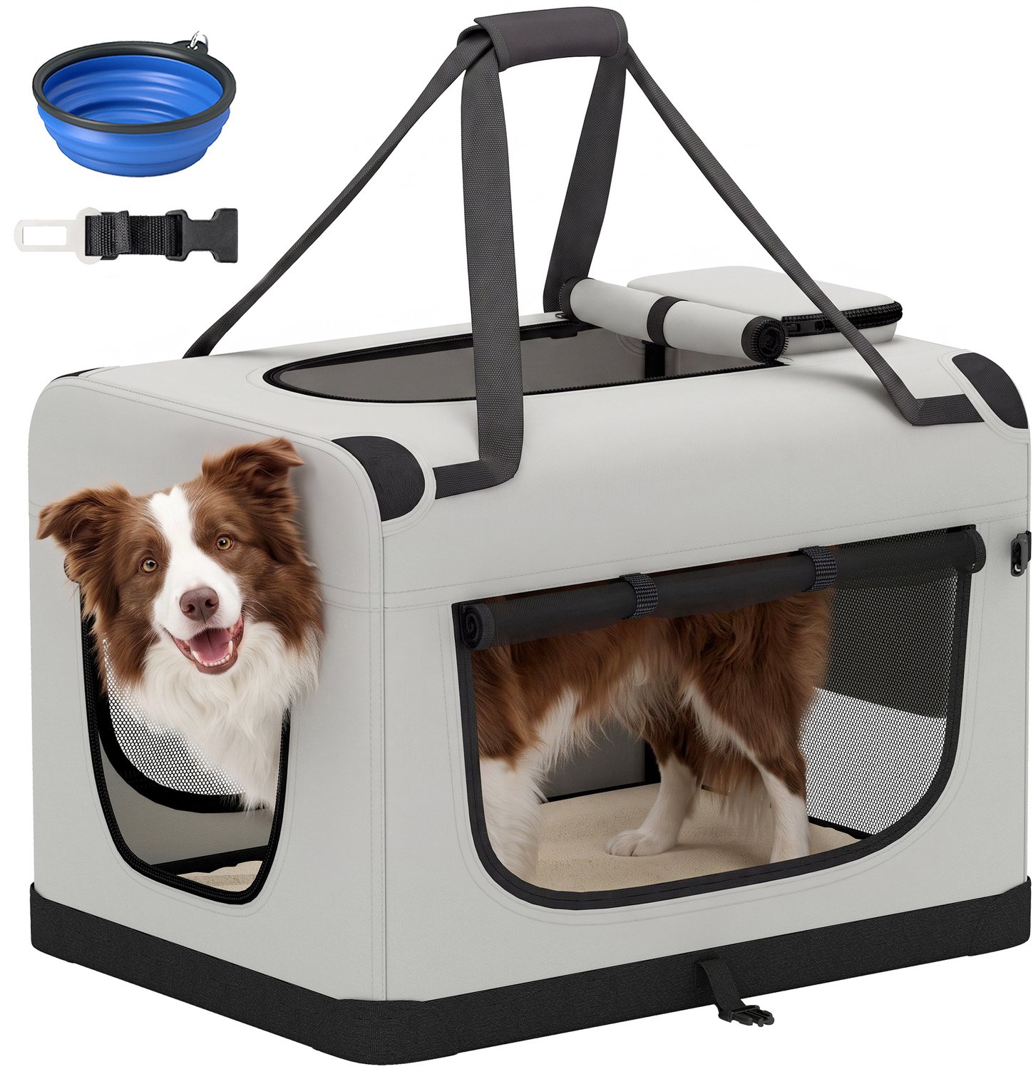 PawHut Pet Carrier Bag-Oxford-Gewebe, PVC-81 x 56 x 58 cm-Hellgrau