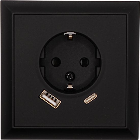 LURANOVA Stopcontact met USB A+C (2.4A), Schuko WCD, inbouw, soft skin zwart