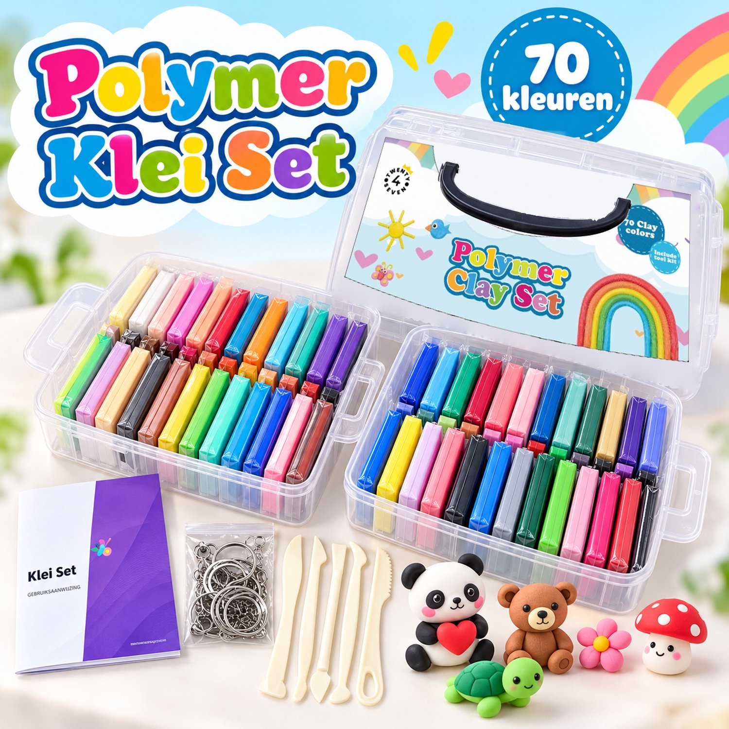 Twenty4seven® Polymeer Klei Set - 70 Kleuren - Boetseerklei om Sieraden te Maken - Knutselpakket voor Kinderen en Volwassenen - Cadeau voor Meisjes en Jongens vanaf 5 Jaar — afbeelding 7