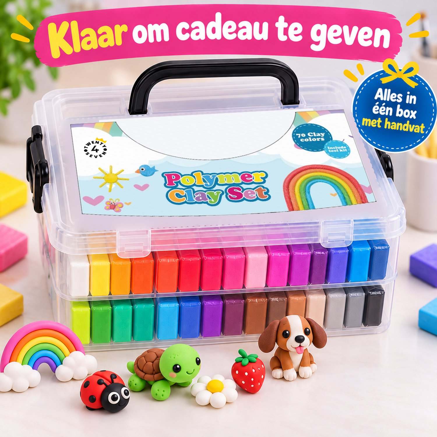 Twenty4seven® Polymeer Klei Set - 70 Kleuren - Boetseerklei om Sieraden te Maken - Knutselpakket voor Kinderen en Volwassenen - Cadeau voor Meisjes en Jongens vanaf 5 Jaar — afbeelding 8