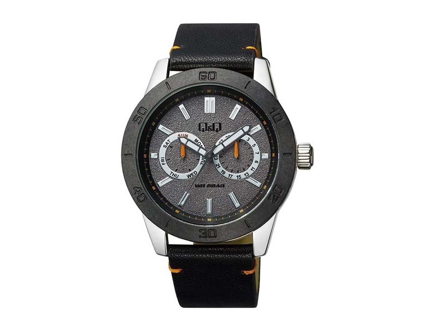 Mooie heren horloge met lichtgevende wijzers grijs/zwart Q&Q AA34J302Y