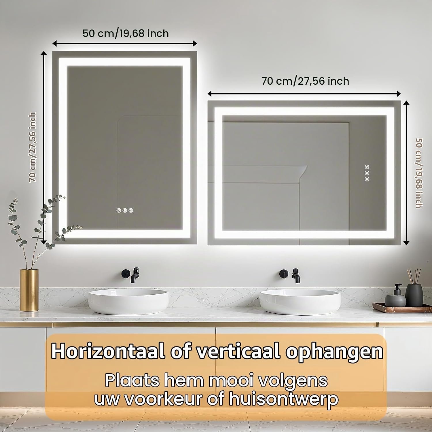 LED Badkamerspiegel met Verlichting 50 x 70 cm – Rechthoekige Spiegel met Anti-Condens, Bluetooth Speaker, Dimbare 3-Kleurige LED Verlichting