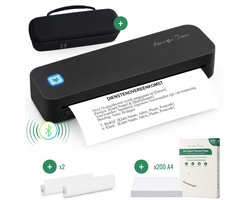 Impressora Térmica® - Thermische A4 printer - Combideal met Draagtas + 200 Vellen Thermisch Papier + 2 papierrollen - Mini Printer voor Mobiel/Tablet/Laptop - 304 DPI - Pocket Printer - Tattoo printer - Zwart