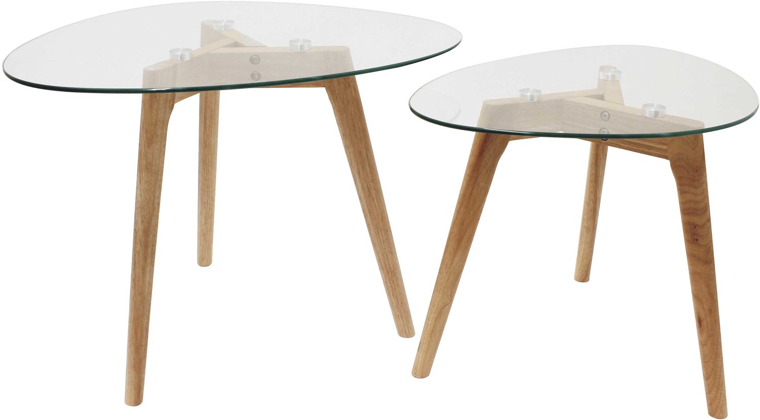 MISOU Bijzettafels - Set van 2 Koffietafeltjes - Driehoek - Glas - Hout - Bruin - CLARA