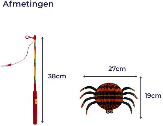 Spinnen Lampion - Zwart-Oranje - 12x25cm - Halloween - Versiering - Decoratie - Lampionnen - Met Stok - Griezelige Spin - Optocht — afbeelding 4