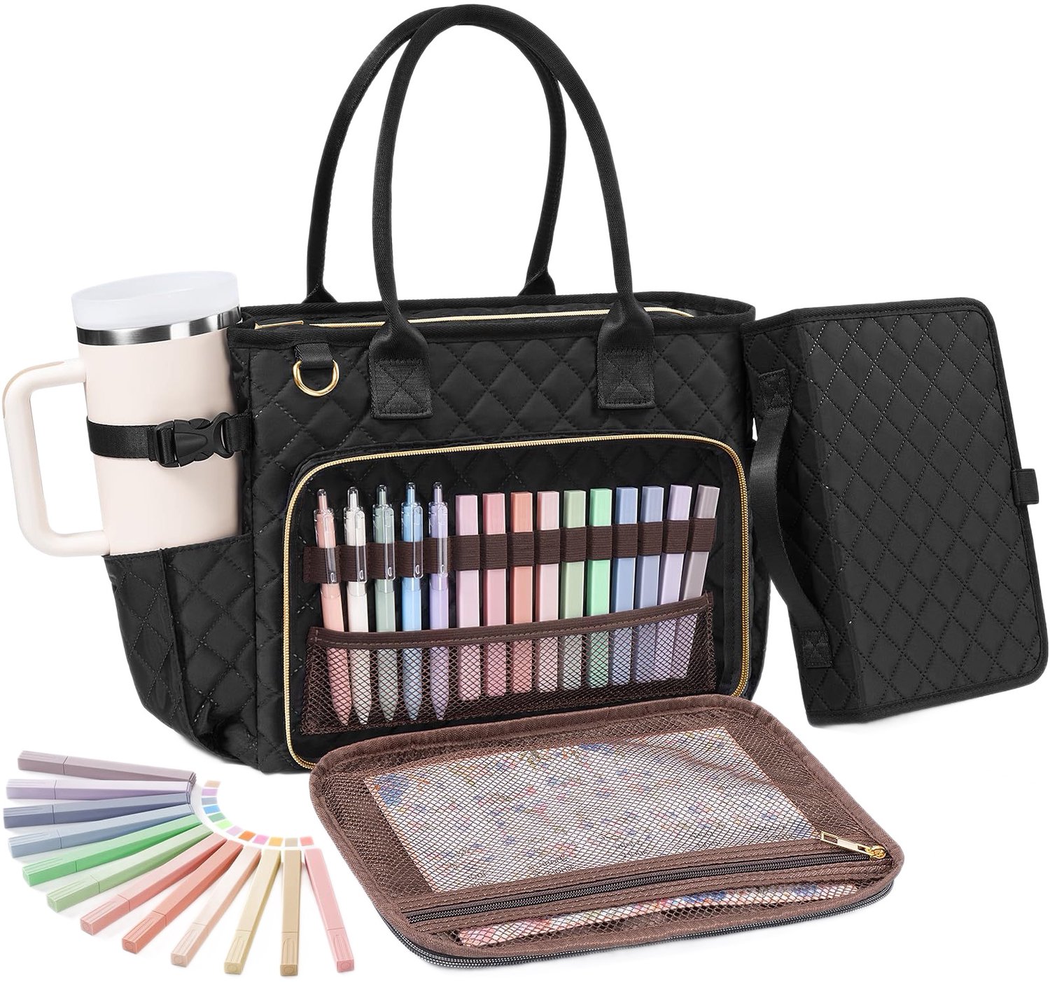 Grote tas met hoes, voor vrouwen, gewatteerde handtas, inclusief schoolspullen, dagboekset, accessoires, pen, voor moeder, vriendinnen, leraren