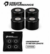 CREATE PERFORMANCE Underwrap tape - Voetbaltape - Fysio tape - Zwart - 4 stuks - 7cm x 27m - Inclusief tape tas
