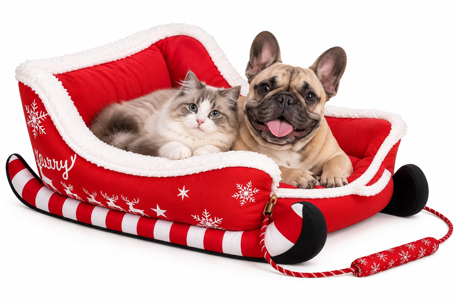 VILIMA - Hondenmand - Kattenmand - Kerstmand - Kerst slee - Comfortabel en zacht - Afneembaar en wasbaar - maat M 65x52x30cm