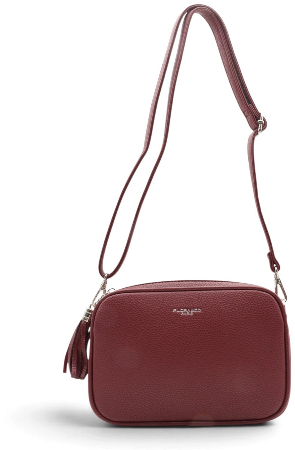 Flora&Co - KAEL - zacht generfd imitatieleer - crossbody handtas dames- 2 vakken met rits - lange instelbare riem - bordeaux