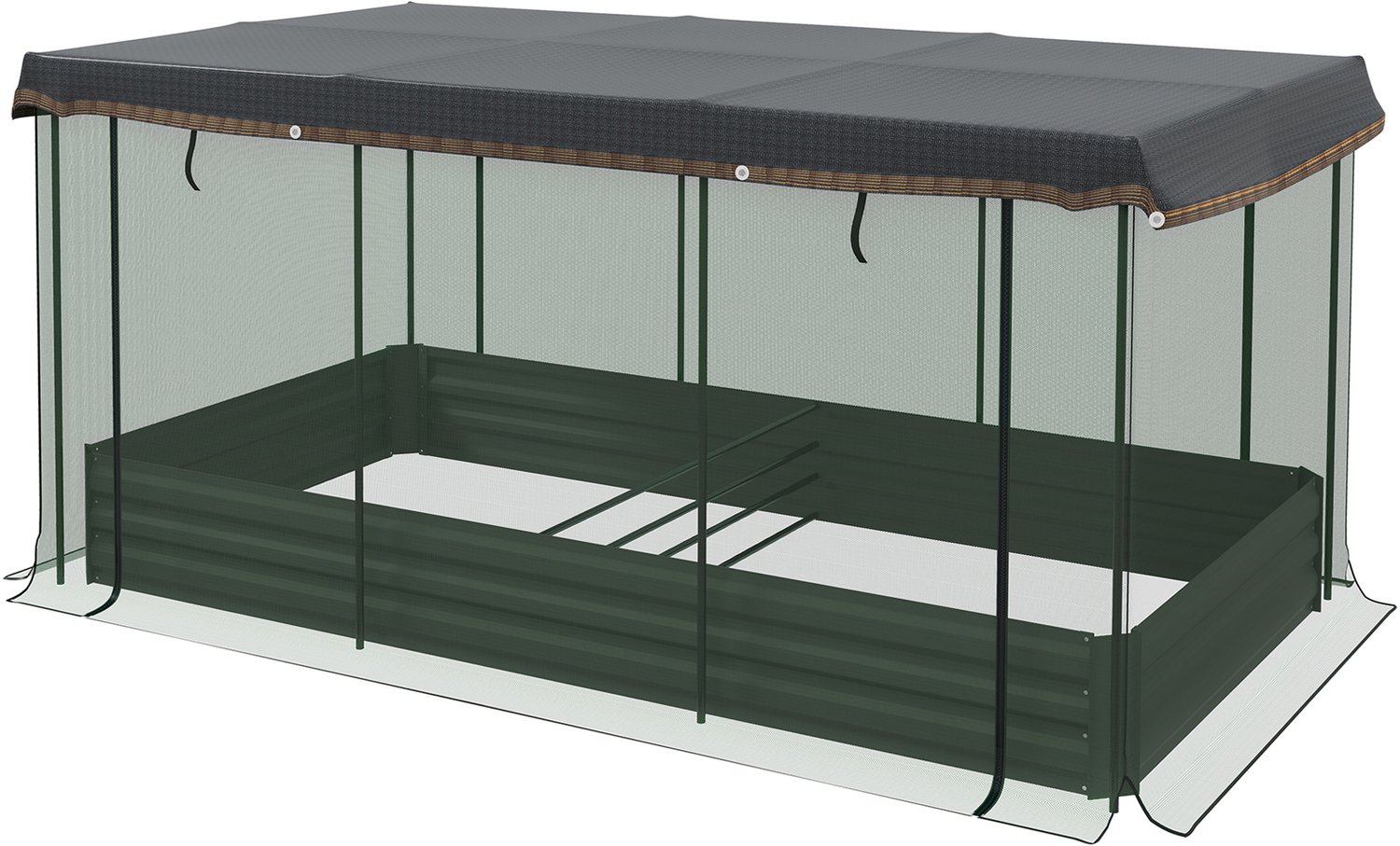 Sunona Verhoogd plantenbed van verzinkt staal - Met vogelnet en zonnescherm - 230 x 110 x 110 cm - Donkergrijs/Groen/Zwart