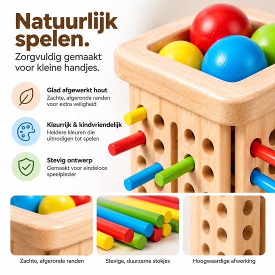 Zappiq Montessori Houten Speelgoed 3-in-1 Stokspel – Educatief Spel voor Kleurherkenning – Cadeau 3 Jaar - Kinderspellen — afbeelding 3