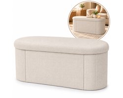 Ovale Opbergpoef - Opbergpoef - Opvouwbaar - 70.5 x 39 x 8 cm - Beige