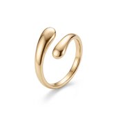 Gouden open ring met druppelvormige uiteinden in glanzend roestvrij staal.