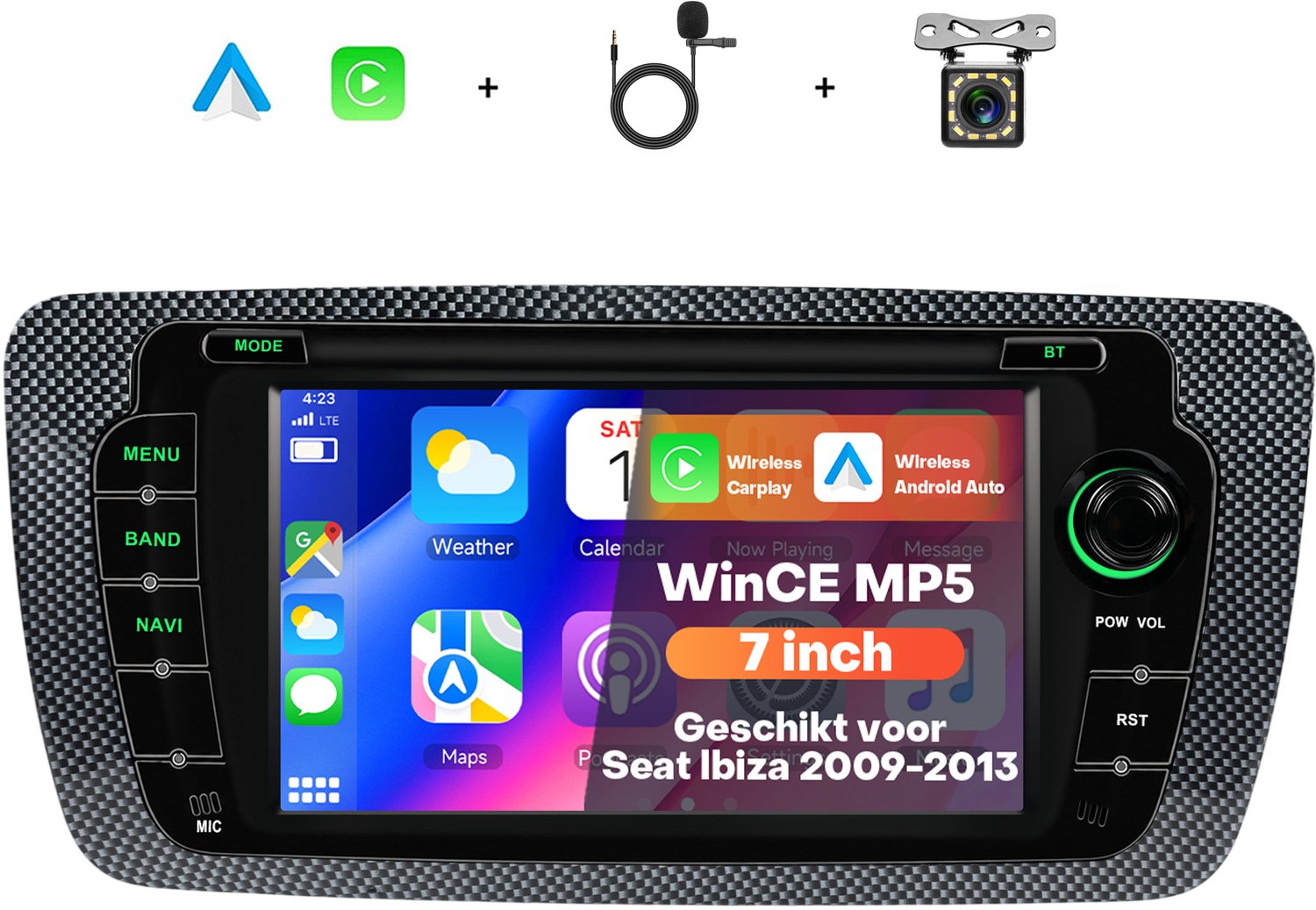 Boscer Autoradio met 7 Inch Scherm - Geschikt voor Seat Ibiza 6J 2009-2013 - Past in de Originele Dashuitsparing - Draadloos Apple CarPlay & Android Auto - Bluetooth Handsfree Bellen - FM Radio (RDS) - Achteruitrijcamera & Microfoon