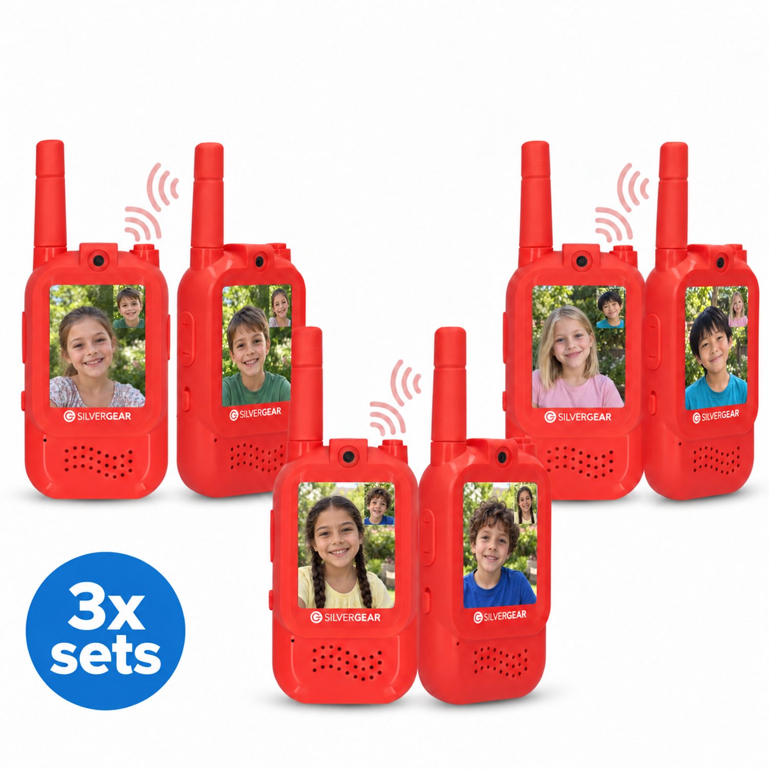 Silvergear® Video Walkie Talkie voor Kinderen - Set van 6 met Camera - Met Stemvervormer - Oplaadbaar via USB-C - Live Beeld & Geluid - Tot 200m Bereik - Kinderspeelgoed vanaf 5 Jaar - Rood - Cadeau voor Jongens en Meisjes 5,6,7,8,9,10+