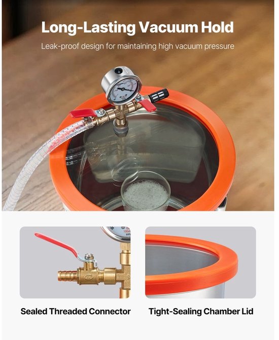 Vacuümpomp Met Vacuümkamer - 11,36 L Capaciteit - 180 W Vermogen - Roestvrijstaal - Voor Ontgassing En Stabilisatie — afbeelding 4