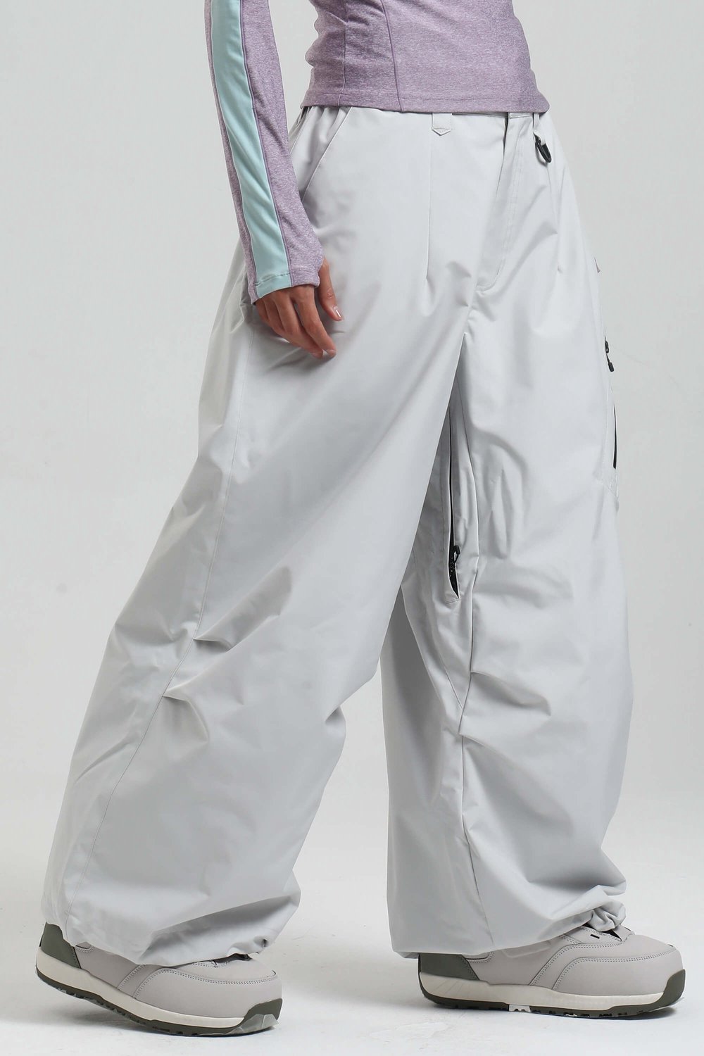 GSOU SNOW - Unisex lichtgewicht baggy ski- en snowboardbroek - 15K waterdicht - Lichtgrijs - Maat M
